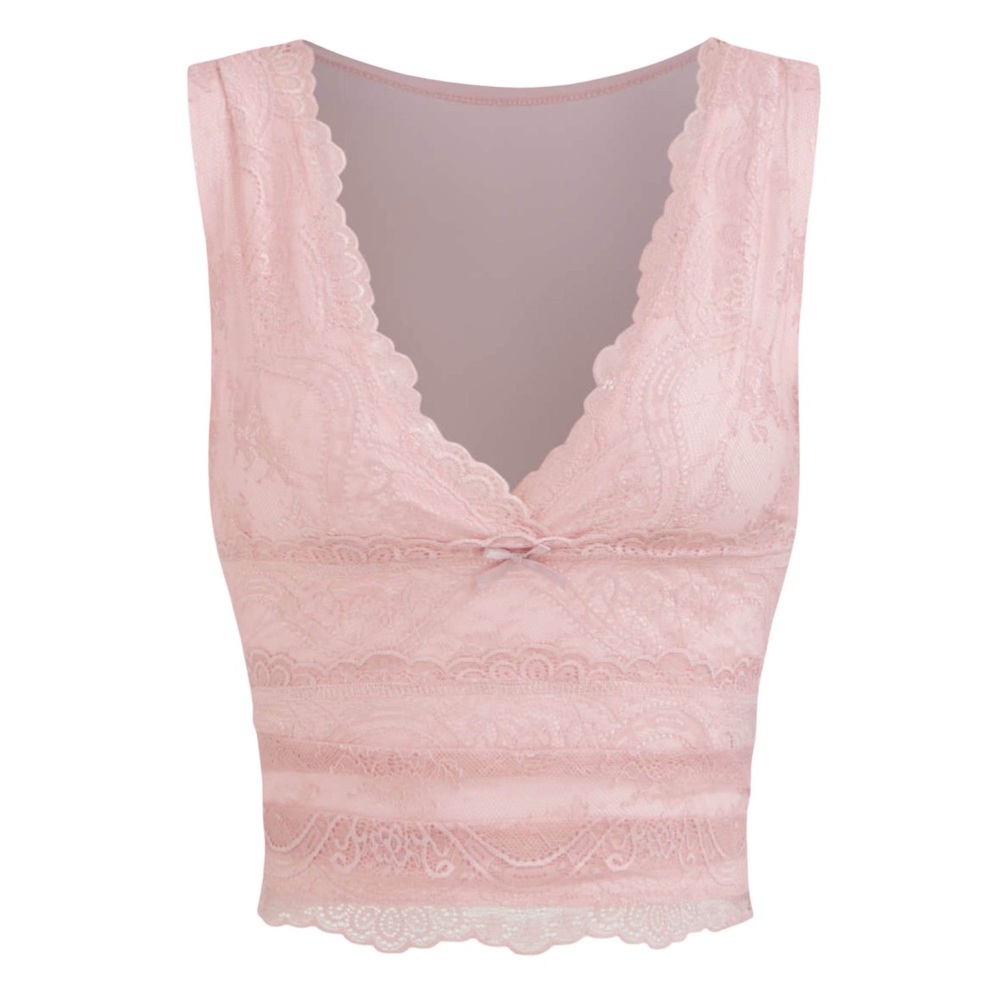 CIDER • Pink Lace Crop Tank Top